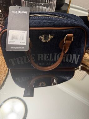 True Religion Denim bag  with Brown Leather Trim